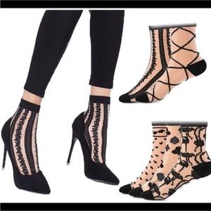 5 Pairs Ultra Thin Socks Black Sheer Mesh Transparent Socks Lace Fishnet